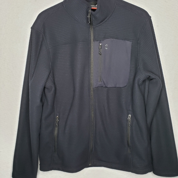 Free Country Mens Dire Wolf Grid Fleece Navy Full Zip Lightweight Jacket Sz Lg. - Picture 1 of 6